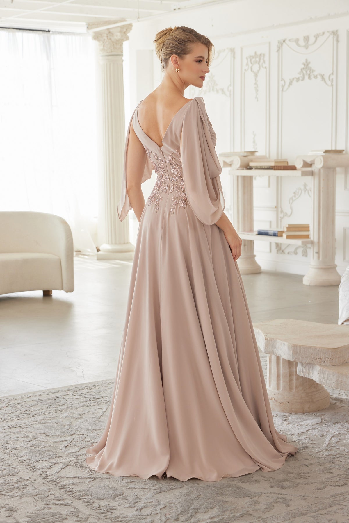 Ludovica evening dress in Cappuccino
