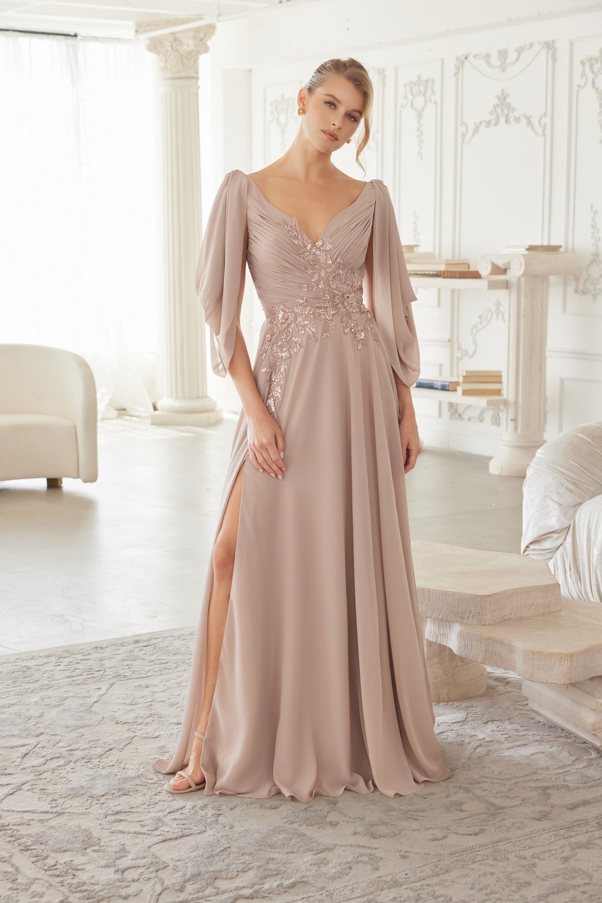 Ludovica evening dress in Cappuccino