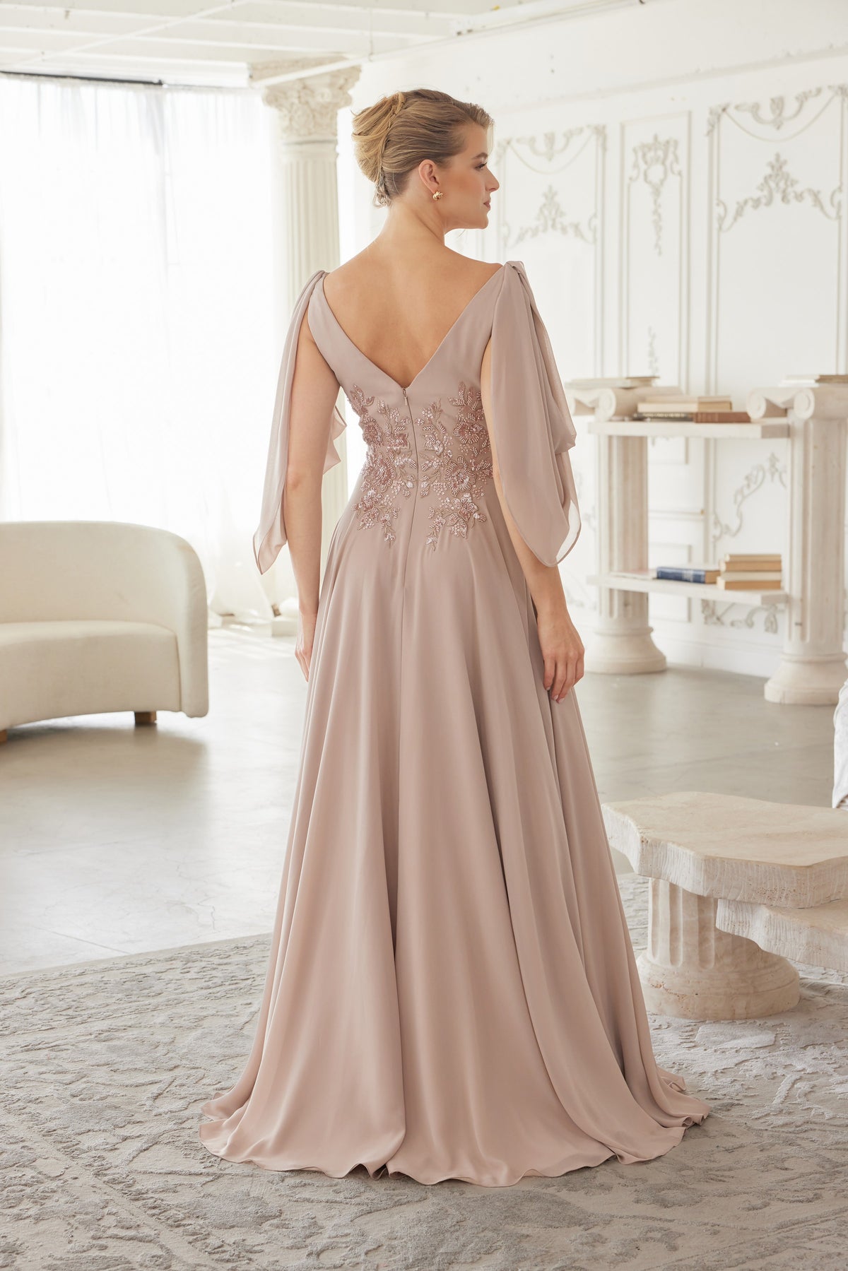 Ludovica evening dress in Cappuccino