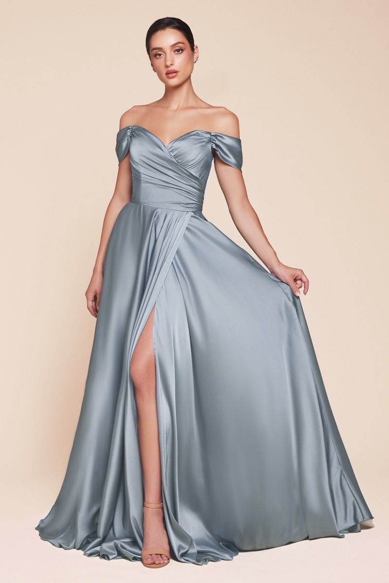 Natalie dress — Dusty Blue full-length front view.