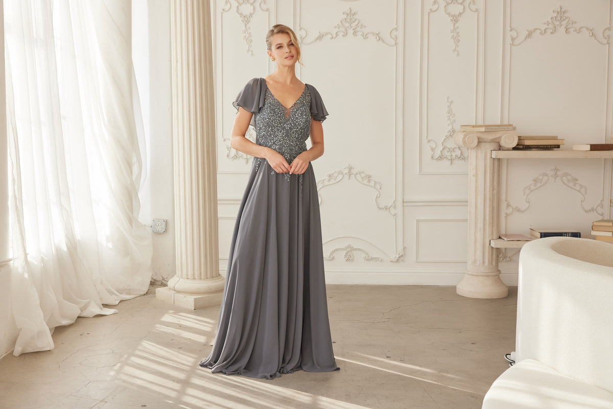 Noeline evening dress in Charcoal