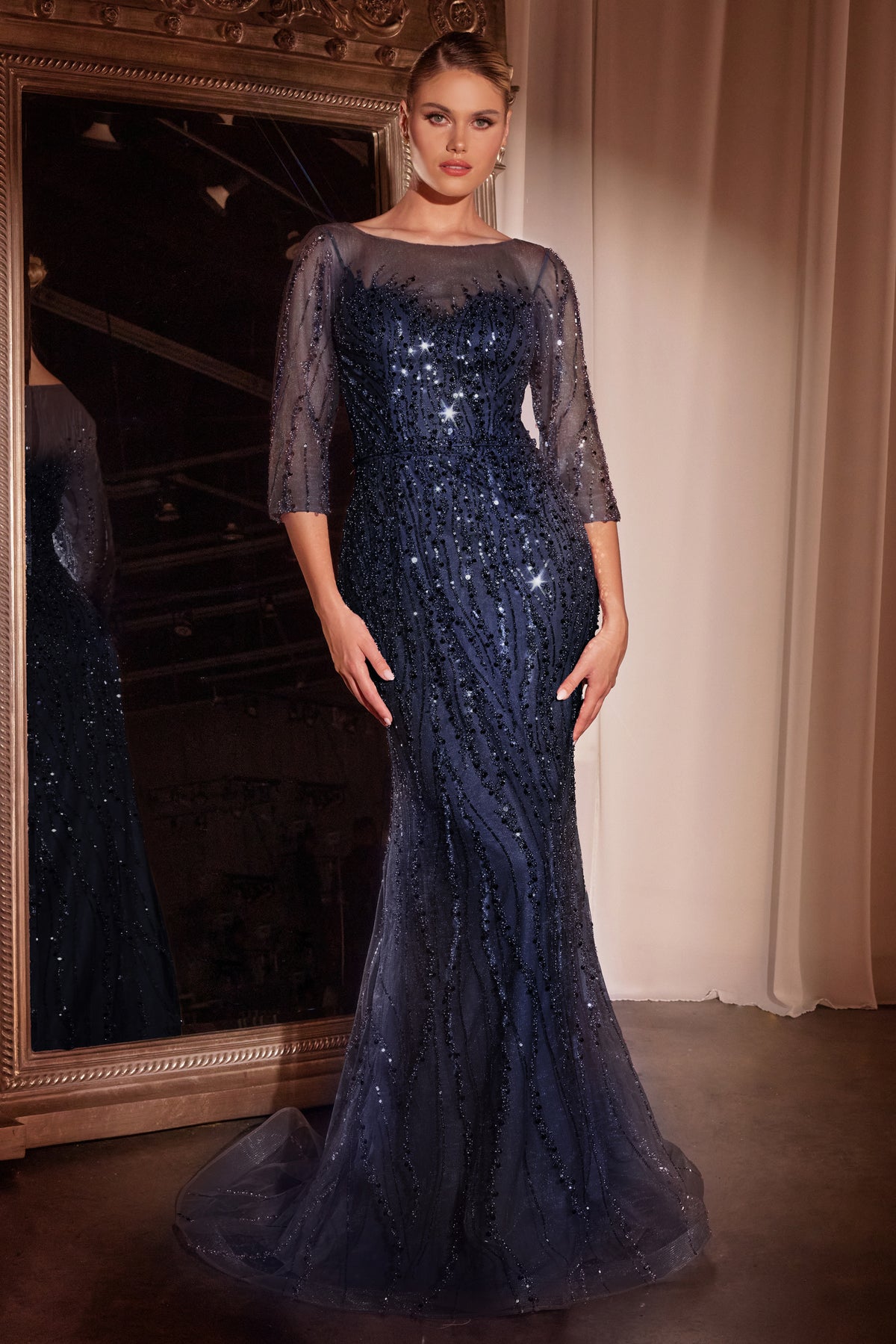 Reyna dress in Navy — front view
