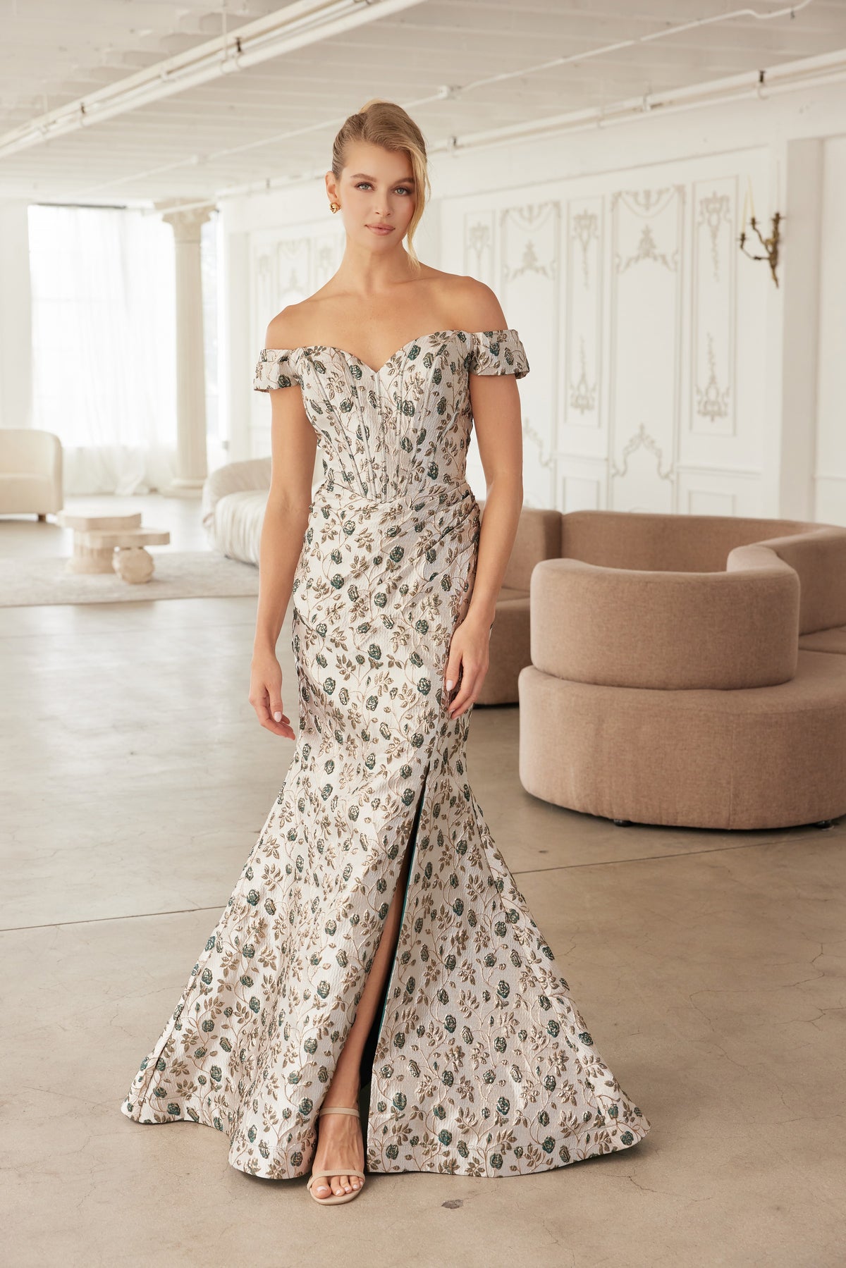 Romane evening dress in Gold / Green