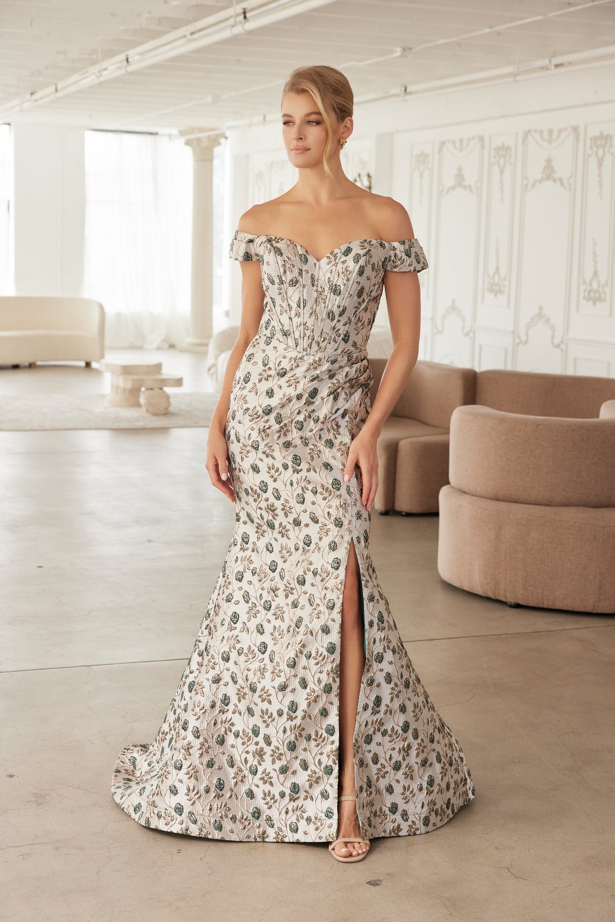 Romane evening dress in Gold / Green