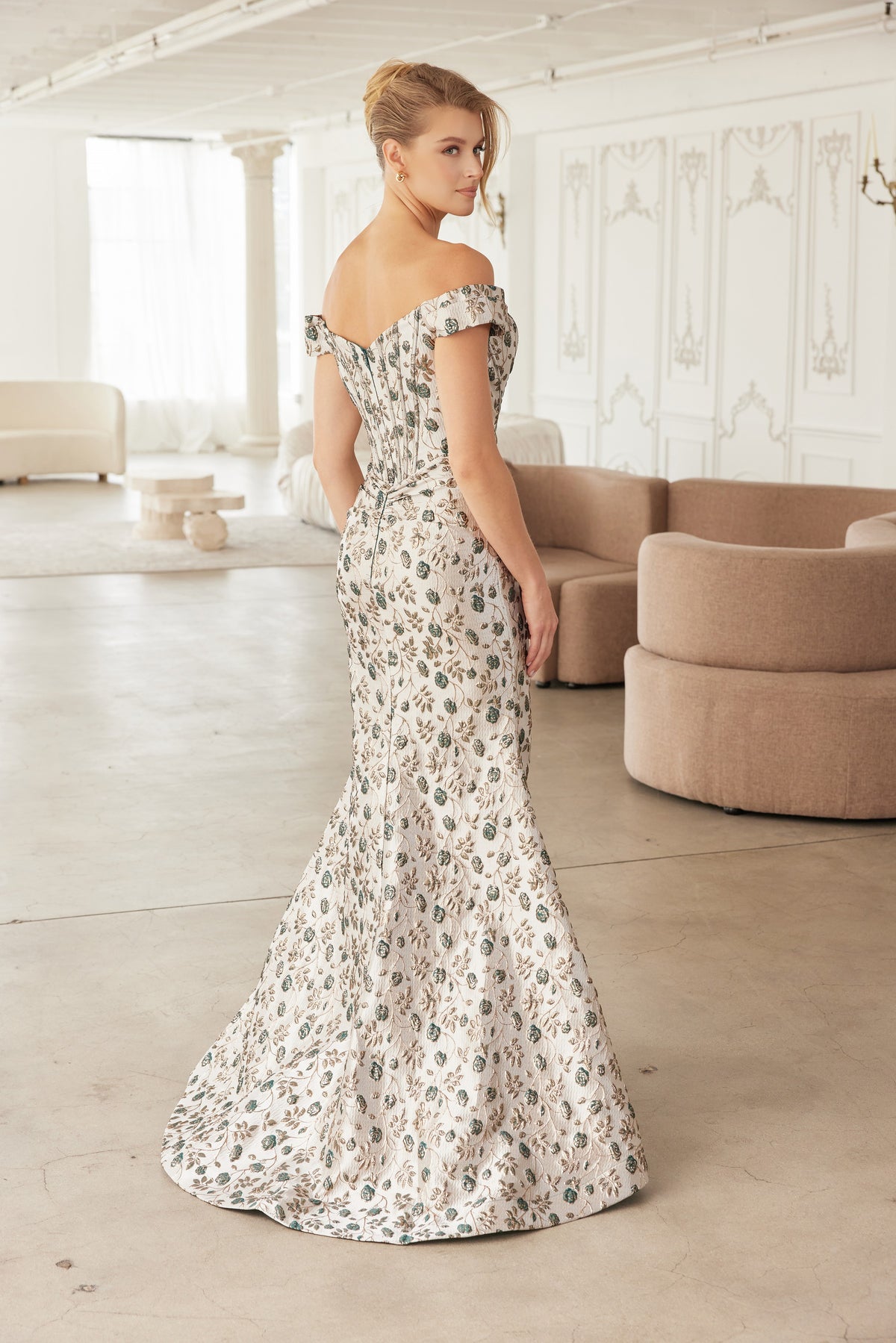 Romane evening dress in Gold / Green