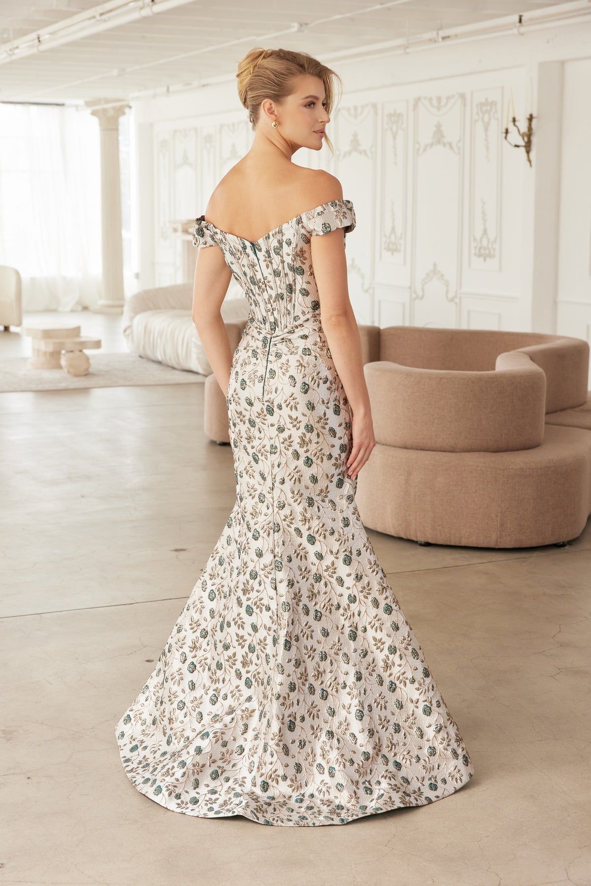 Romane evening dress in Gold / Green