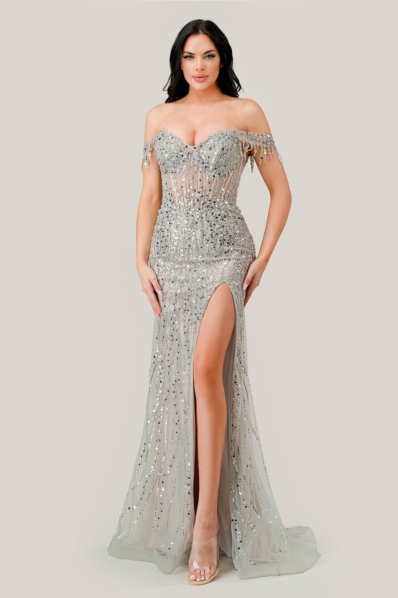Sophia dress in Silver/Nude — front view