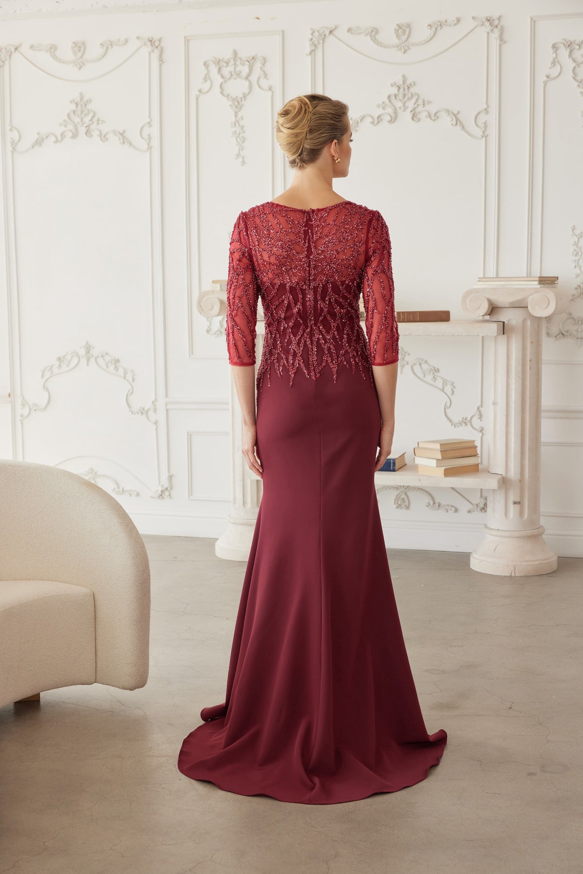Sylviane evening dress in Burgundy
