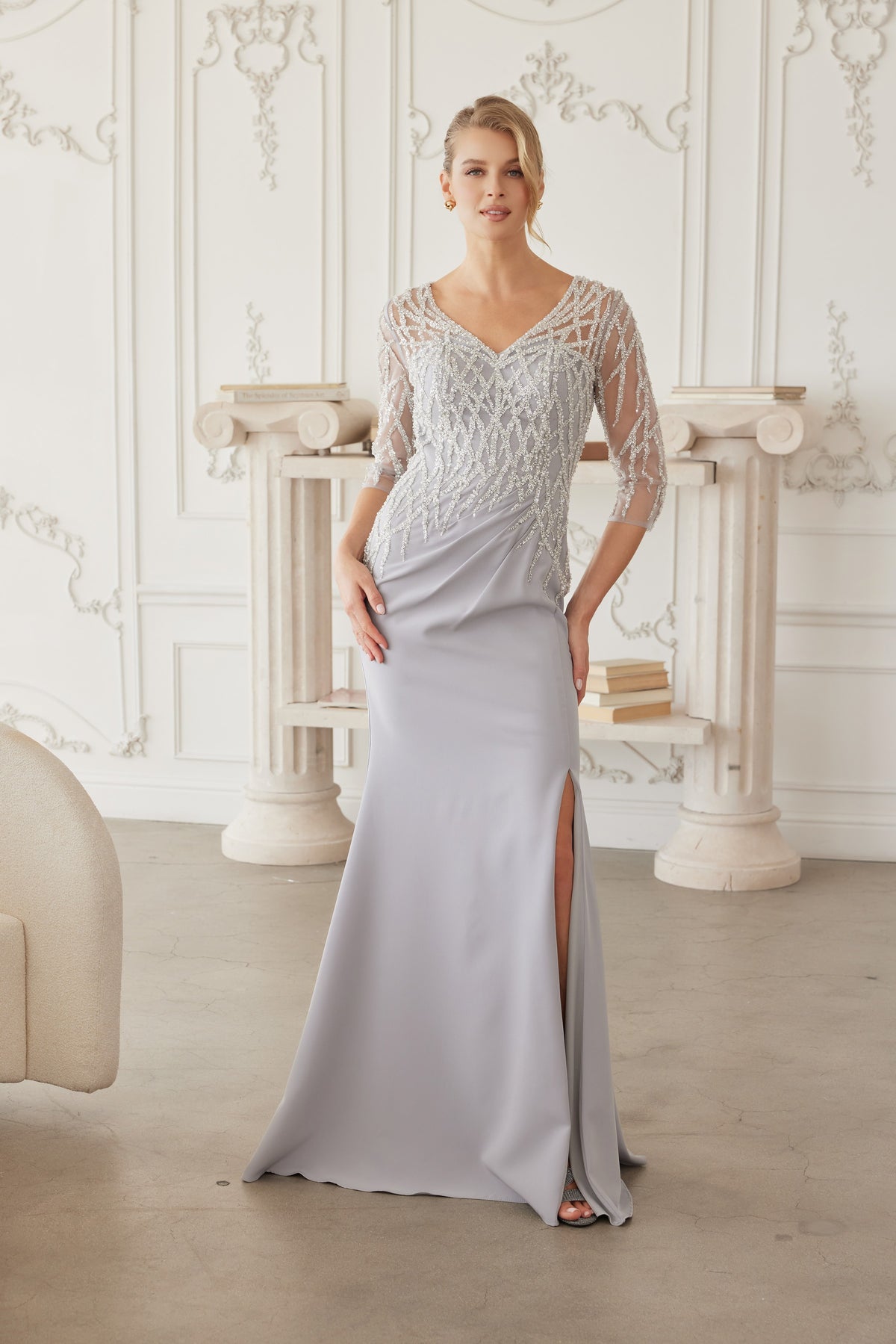 Sylviane evening dress in Silver