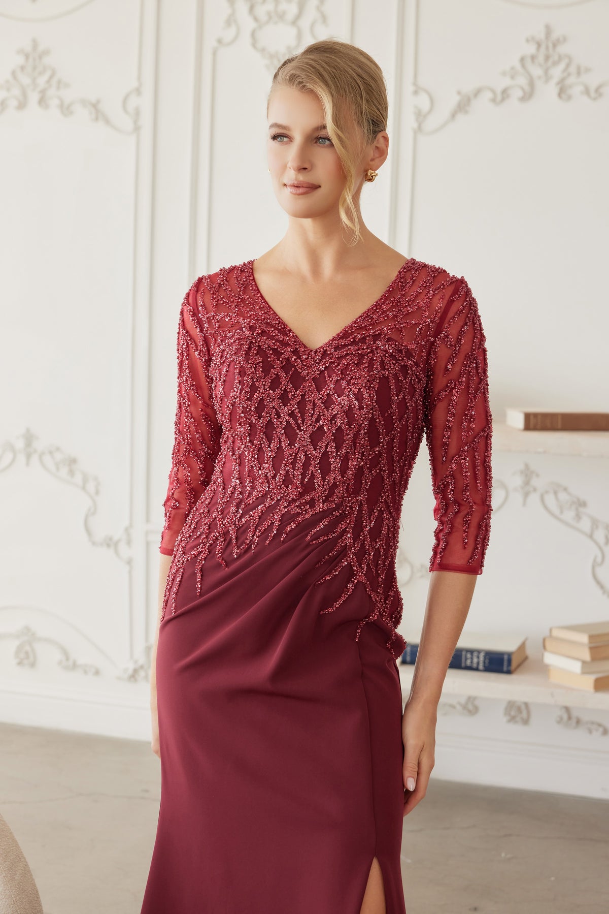 Sylviane evening dress in Burgundy