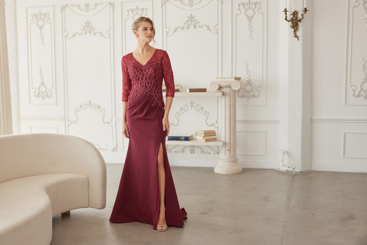 Sylviane evening dress in Burgundy