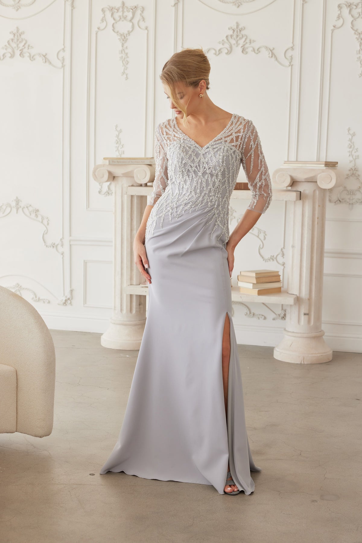 Sylviane evening dress in Silver