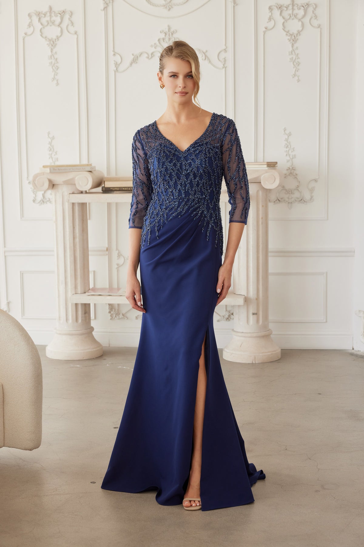 Sylviane evening dress in Navy Blue