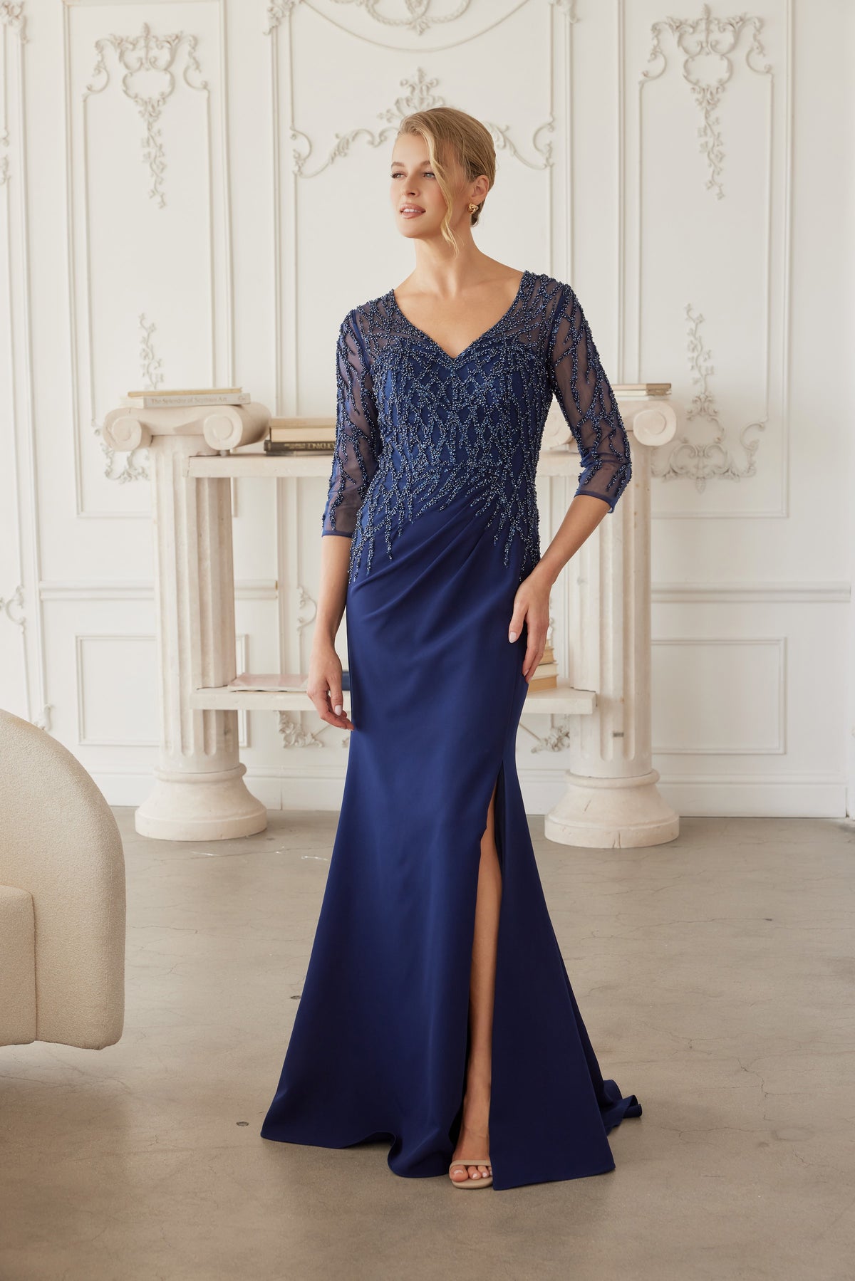 Sylviane evening dress in Navy Blue