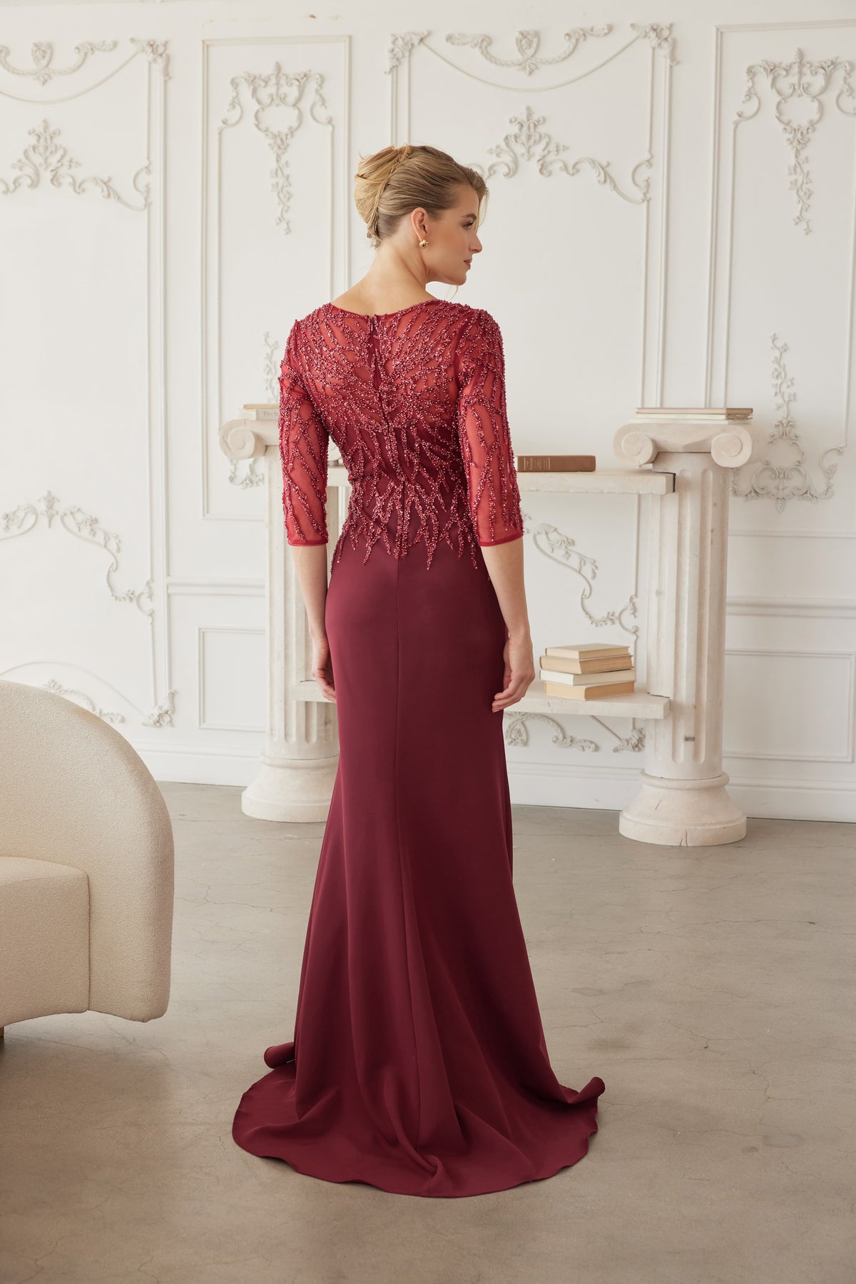 Sylviane evening dress in Burgundy
