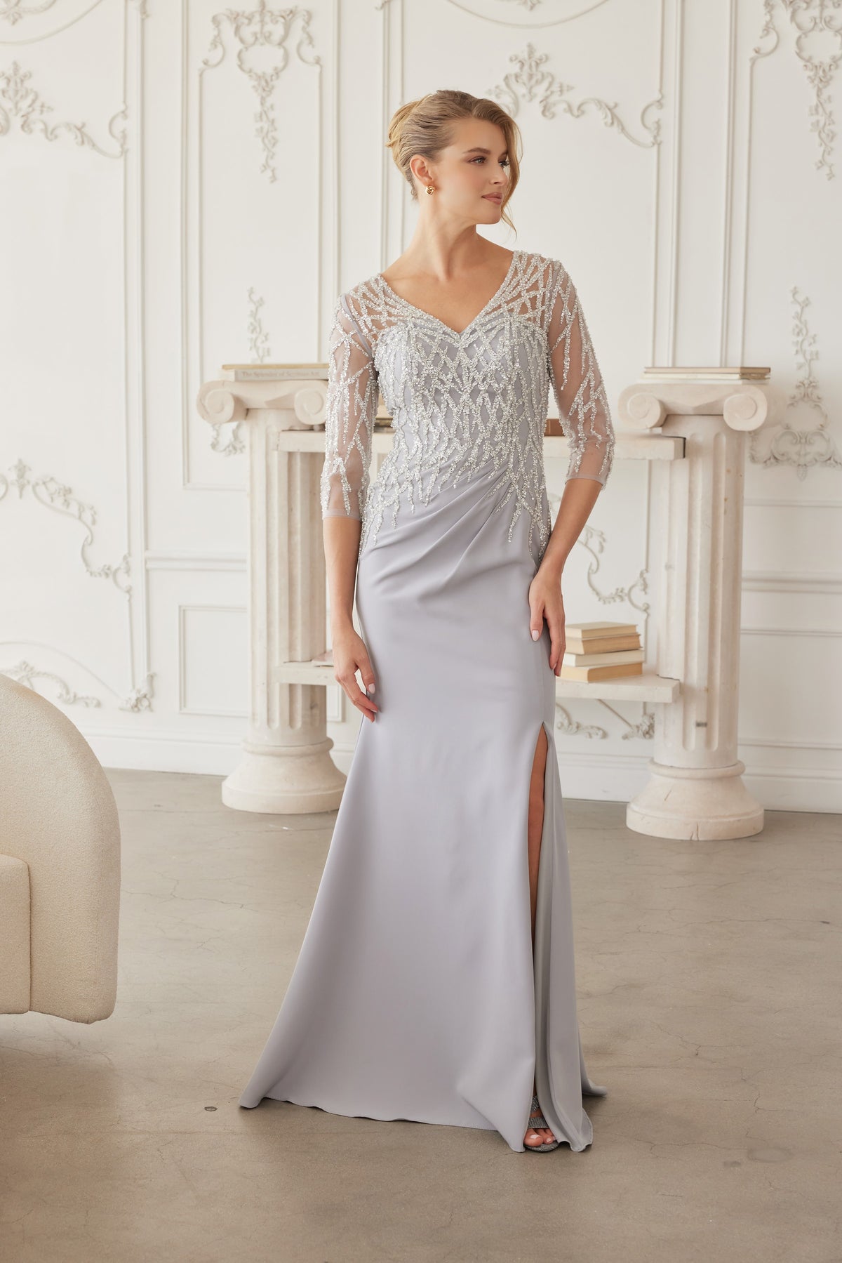 Sylviane evening dress in Silver