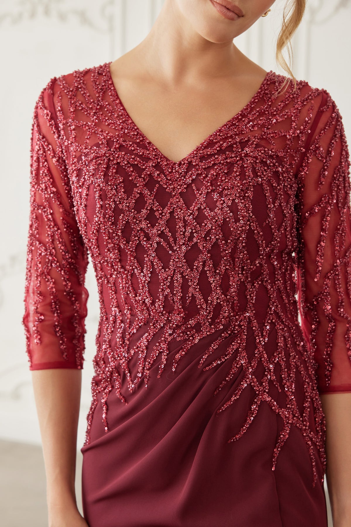 Sylviane evening dress in Burgundy