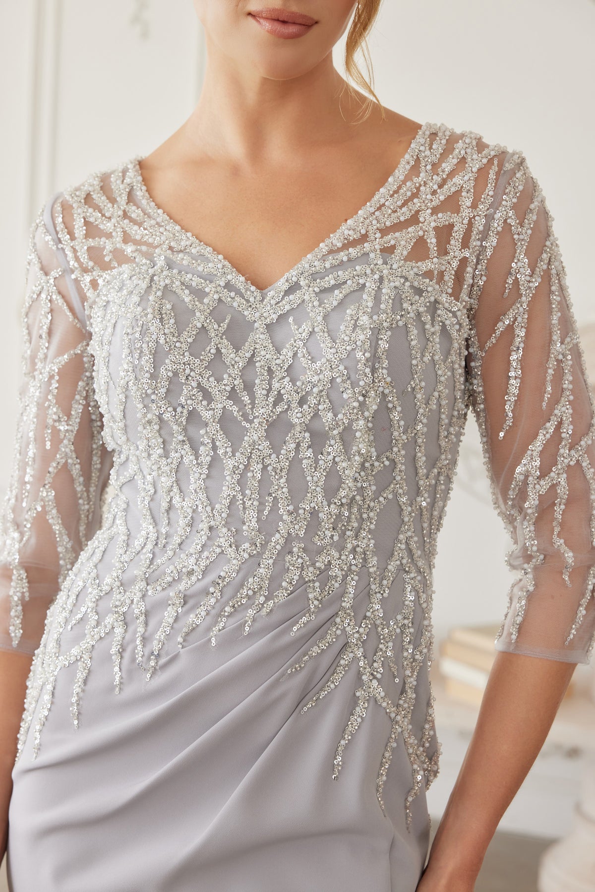 Sylviane evening dress in Silver