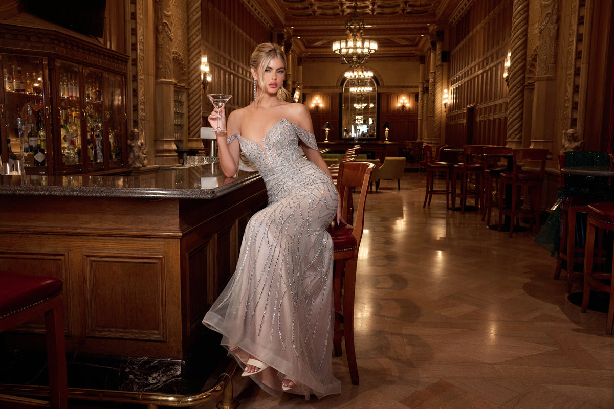 Desi — Silver/Nude dress